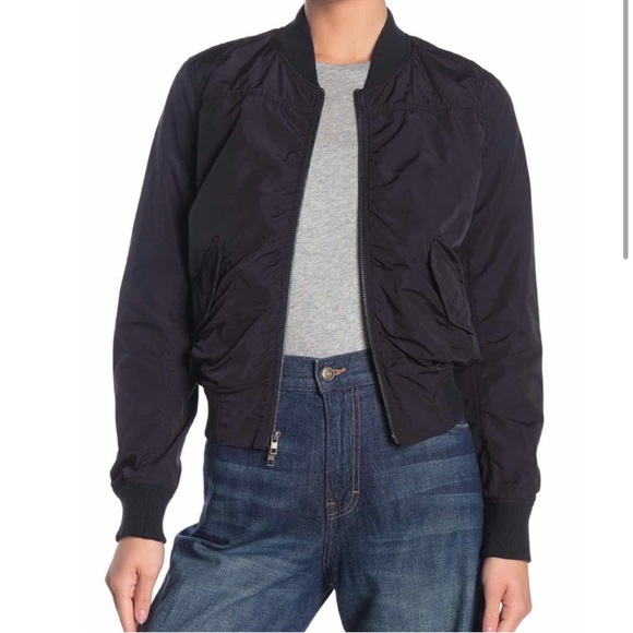 VINCE Ruched Shrunken Bomber Jacket in Coastal Blue: Sz S - Picture 6 of 11